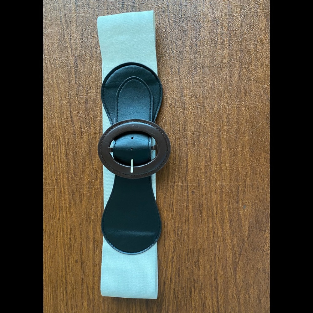 3” wife cream elastic belt w/ brown vegan leather